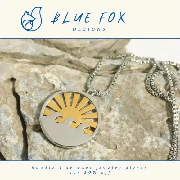 *NEW* 18K Gold Plated Stainless  Steel Sun & Waves Two Tone Necklace - Picture 1 of 7